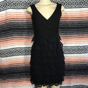 MUSE BY MAGGIE LONDON WRAP RUFFLE LACE DRESS